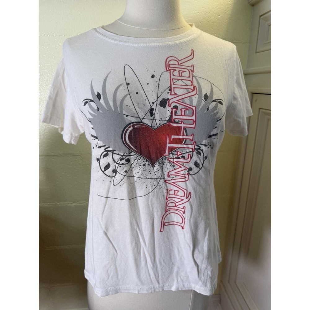 Dream Theater Women's T-Shirt Tultex Girly Large‎ White Heart Wings Graphic Band